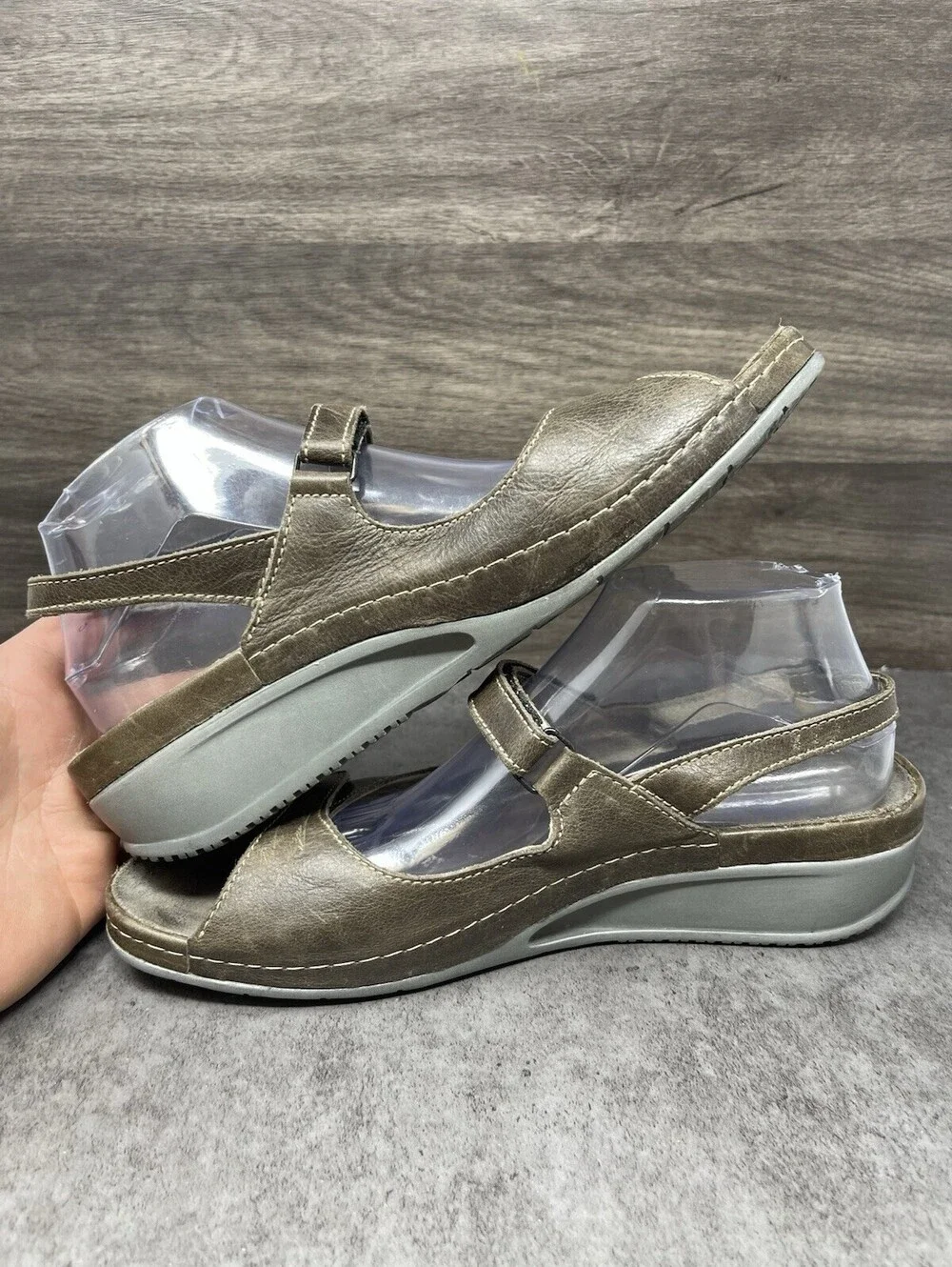 Wolky Tsunami Wedge Sandals Womens Size 12 (43) Inox Leather Strap